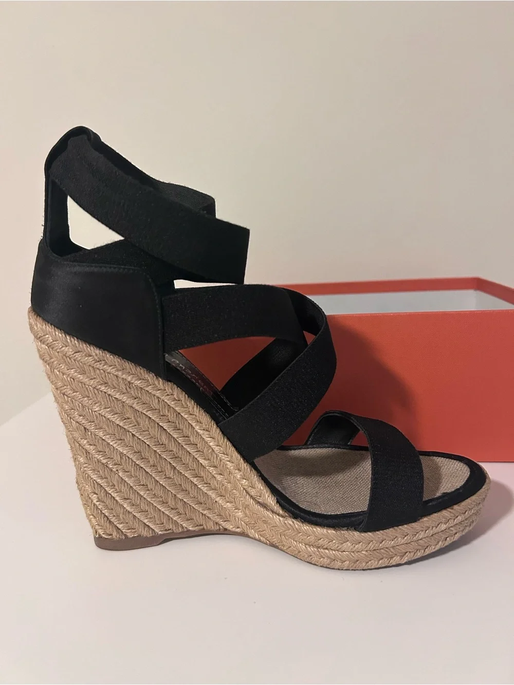 Jean Michel Cazabat Black Espadrille Wedge Sandals with Crisscross Straps